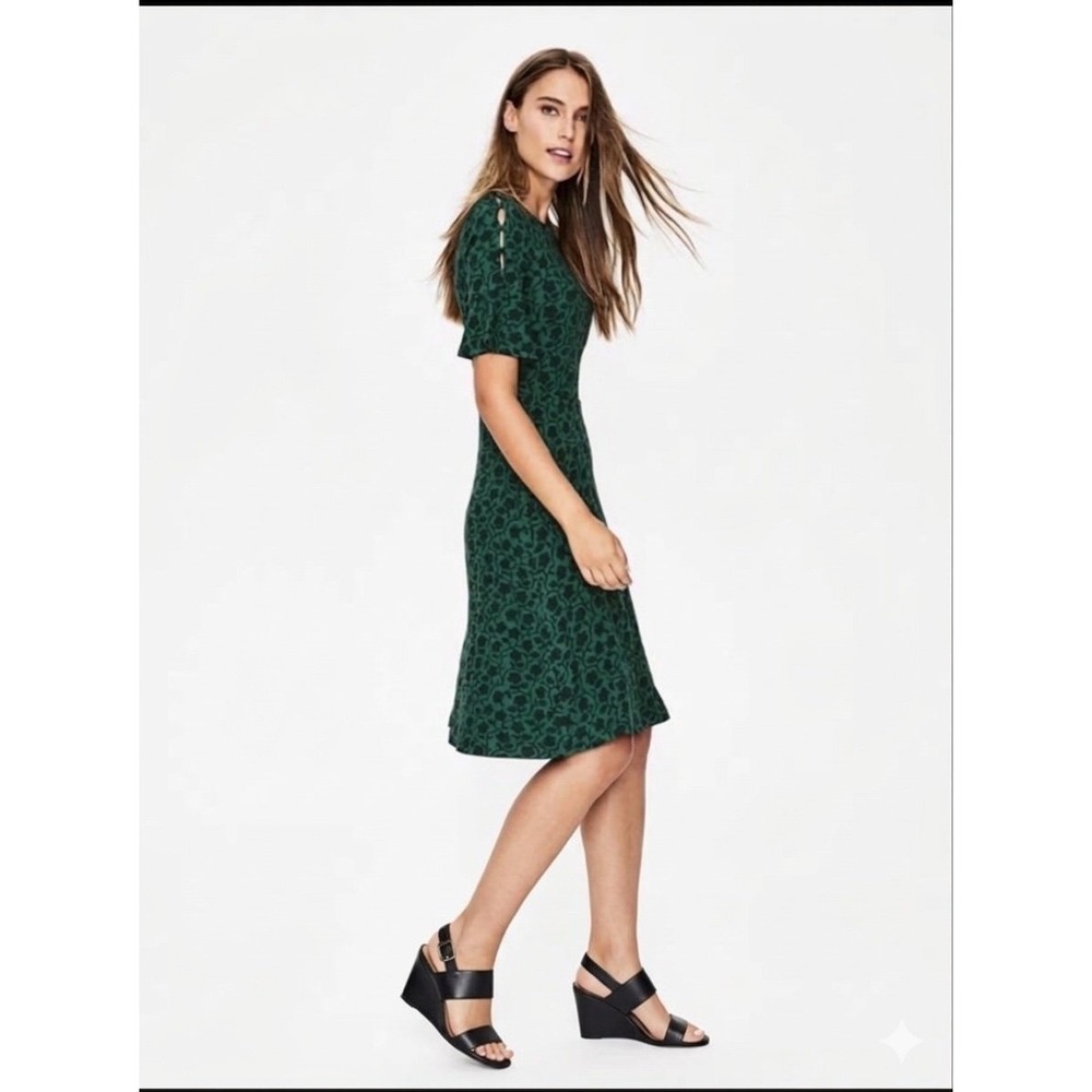 Boden Alexis Jersey Dress green and black dress peek a boo fluted sleeves size 8